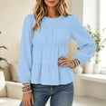 thumbnail image 4 of Hurxie Womens Puff Long Sleeve Babydoll Tops Summer Peplum Pleated T Shirts Casual Loose Fit Flowy Blouses Light Blue,M, 4 of 8