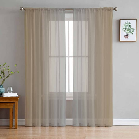 Beige Gray Ombre Sheer Curtains 96 Inches Long 2 Panels Set, Window Sheer Curtains for Living Room/Bedroom, Modern Gradient Abstract Art Light Filtering Rod Pocket Curtain 52'' x 96'' x 2