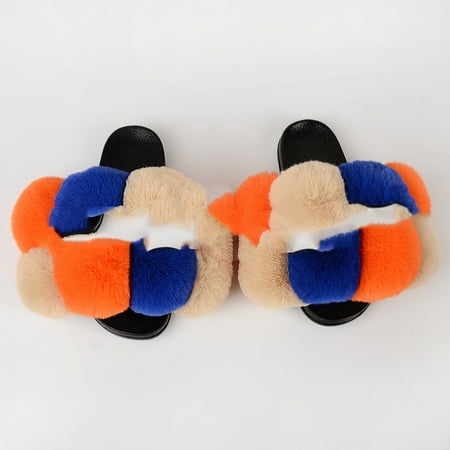 

Homeex Faux Fox Fur Ball Sandals And Slippers A 36