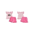 thumbnail image 2 of BemeyourBBs Toddler Baby Girls Summer Outfits Infant Baby Girl Clothes 1T 2T 3T 4T Tractor Embroidery Striped Fly Sleeves T Shirt Tops and Elastic Ruffles Shorts Set, 2 of 9