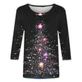 thumbnail image 4 of Womens Christmas Tees Goblet Printed Shirts 3/4 Sleeve Pullover Christmas Tree Graphic Sweatshirt Santa Claus Clothes Garland Reindeer Outfits Shining Stars Garments Casual Shirt, 4 of 5