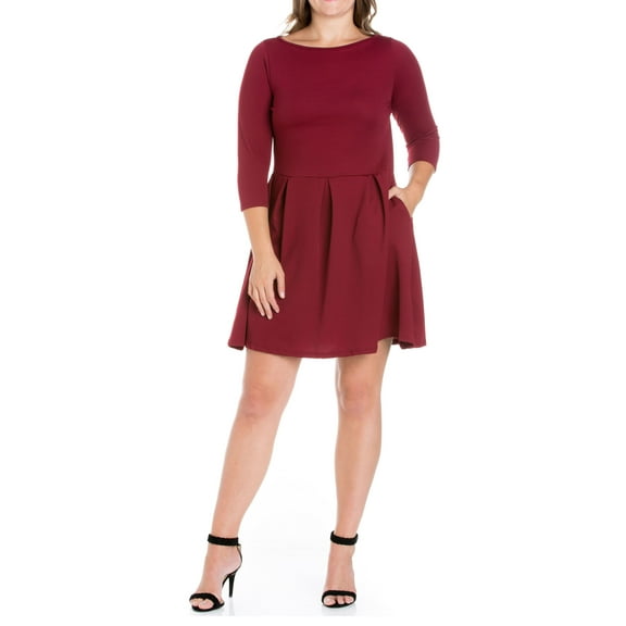 Women's Plus Size Perfect Fit and Flare Dress Burgundy 1XL
