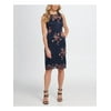 DKNY Womens Navy Floral Sleeveless Jewel Neck Knee Length Cocktail Sheath Dress 2