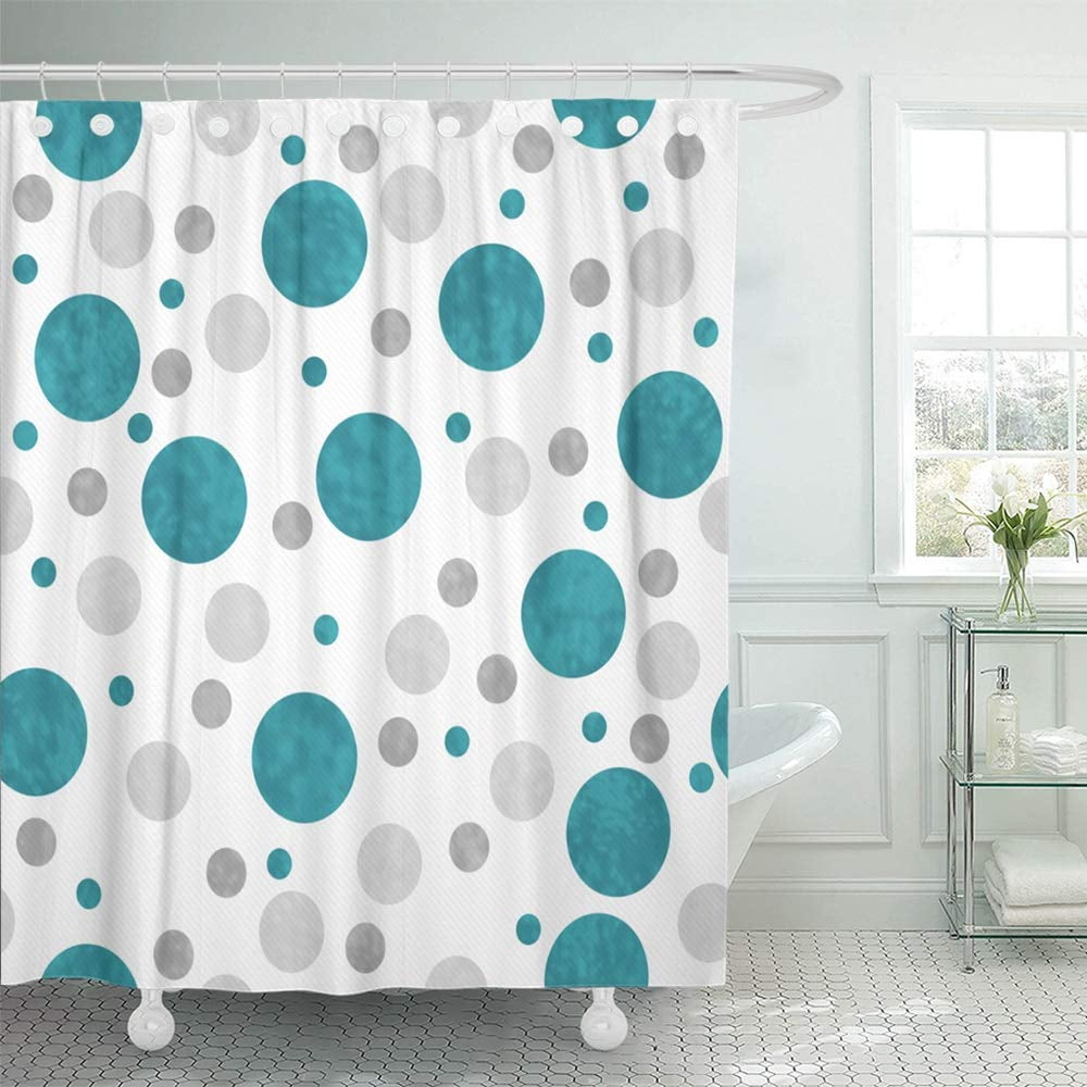 Colorful Aqua Shower Curtain 66x72 Inch, Gray Polka Dot Shower Curtain