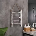 thumbnail image 4 of Solid Wood Wall Hanging Hand Towel Ladder Drying Rack, 3 Tier Bathroom Washcloth Hand Towel Storage Rack with Hanger Rope, 4 of 4