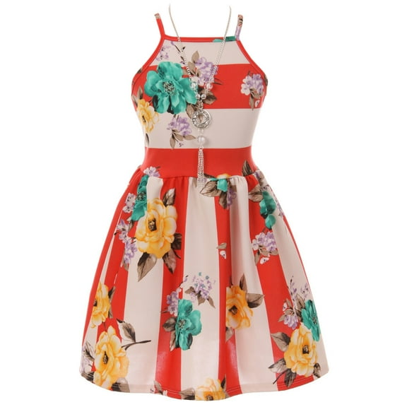 Little Girls Sleeveless Floral Graduation Holiday Dressy Flower Girl Dress Coral 4 (J21KS36)