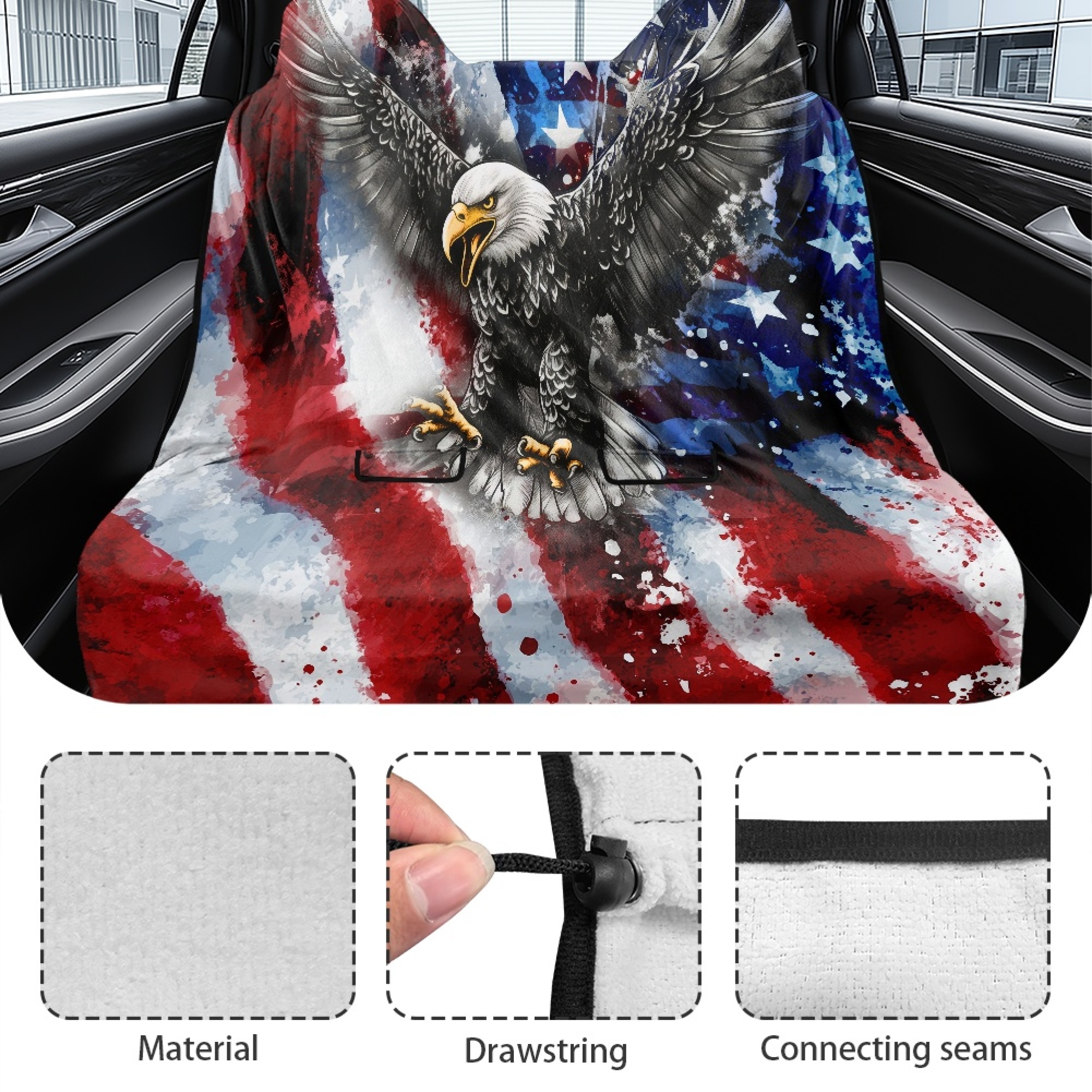 Drydeepin American Flag Eagle Car Back Seat Cover, Rear Bench Seat Towel Cover for Truck SUV Van Sedan, Saddle Blanket After Gym Workout Hiking, Car Accessories