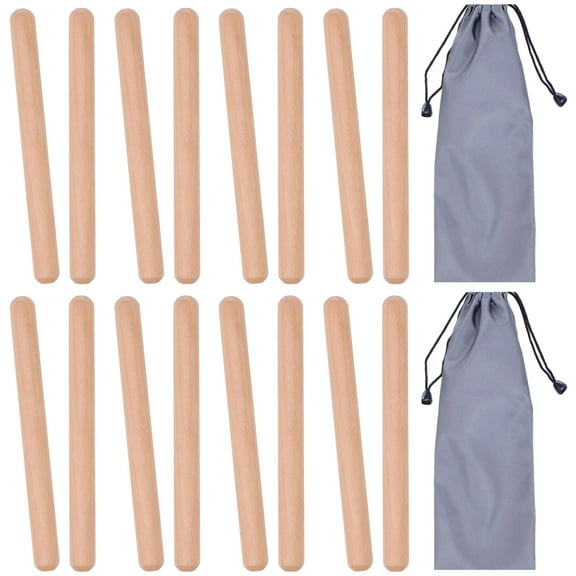 8 Pcs Percussion Rhythm Sticks, Wooden Drum Sticks, Ideal for Beginners, Musical Percussion Instruments for Music Classes and Practice, Includes Storage Bags, 8" Length