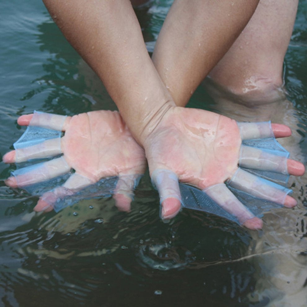 Silicone Blue Swimming Flipper Hand Swim Web glove size L Fin Paddle Dive 1 Pair 