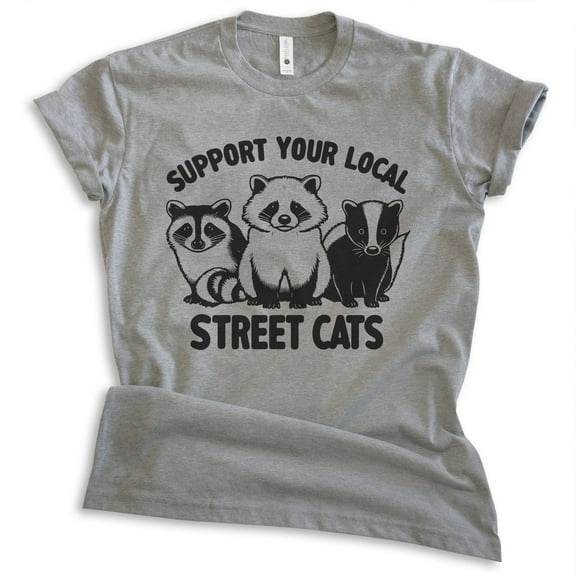 Support Your Local Street Cats T-shirt, Unisex Women's Men's Shirt, Possum Raccoon Skunk Animal Lover, Dark Heather Gray, Medium
