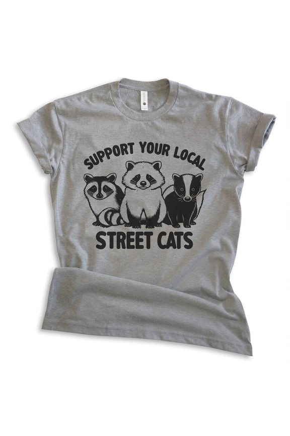 Support Your Local Street Cats T-shirt, Unisex Women's Men's Shirt, Possum Raccoon Skunk Animal Lover, Dark Heather Gray, X-Large
