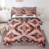 Manfei Vintage Aztec Tribal 7pcs Bedding Comforter Set,bohemian Flower Floral Queen Bedding Sets,Pink Black Gray Queen Sheet Sets For Girls Kids,Ultra Soft Home Decor Reversible