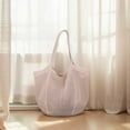 thumbnail image 2 of Women Knitted Tote Handbag Large Capacity Solid Color Shoulder Bag Hollow Out Crochet Shopping Handbag Summer Beach Bag (Beige), 2 of 5