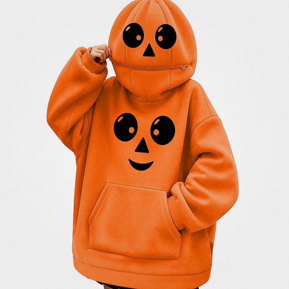 ITSAME Womens Hooded Sweatshirt Oversized Long Sleeve Halloween Print Loose Pullover Hoodie with Pocket Size XL