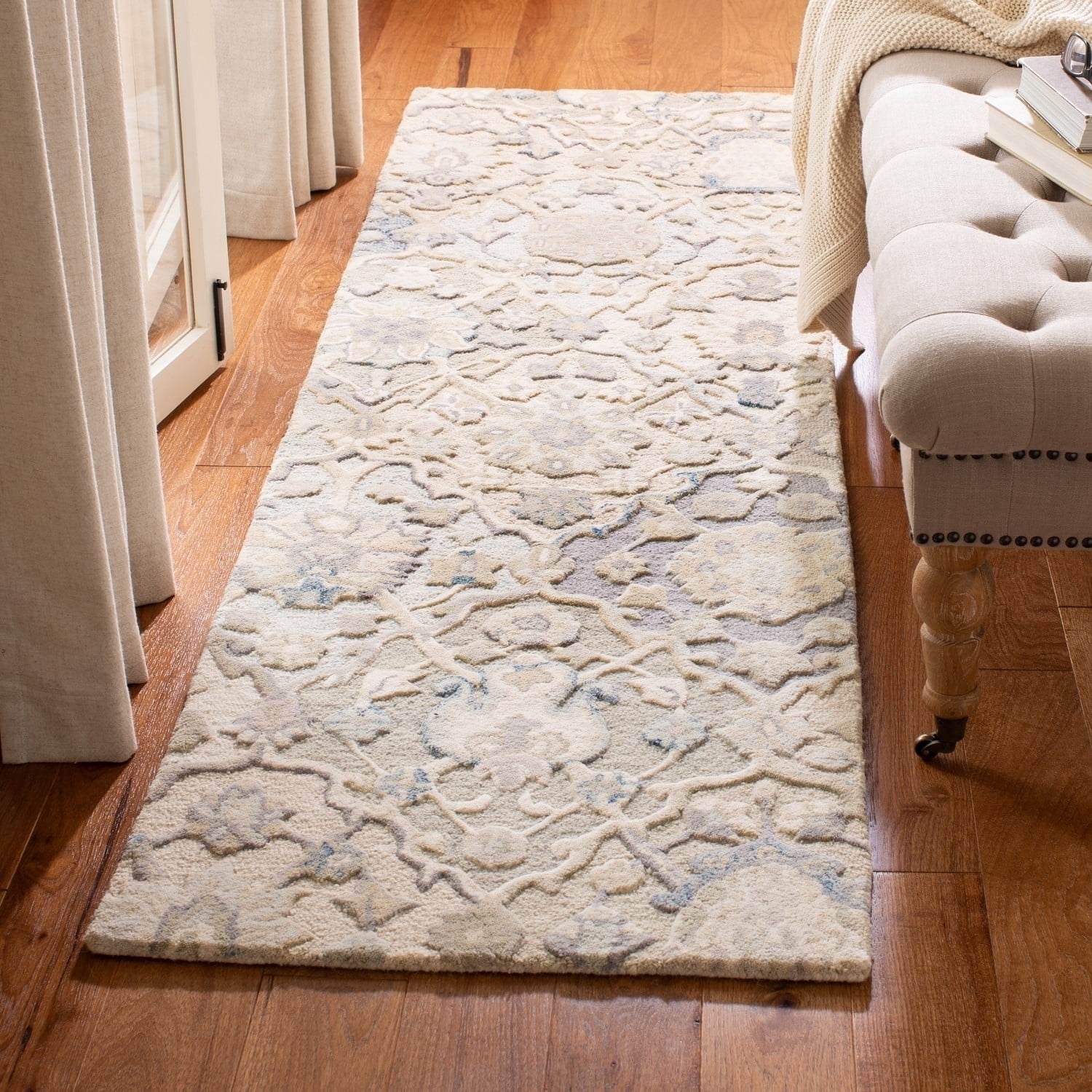 SAFAVIEH Glamour Charmaine Floral Wool Area Rug, Grey/Blue, 6' x 6' Round