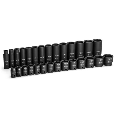 UPC: 0886352550963 | Capri Tools 1/2 in. Drive Shallow and Deep Impact Socket Set  7/16 to 1-1/4 in.  SAE  28-Piece