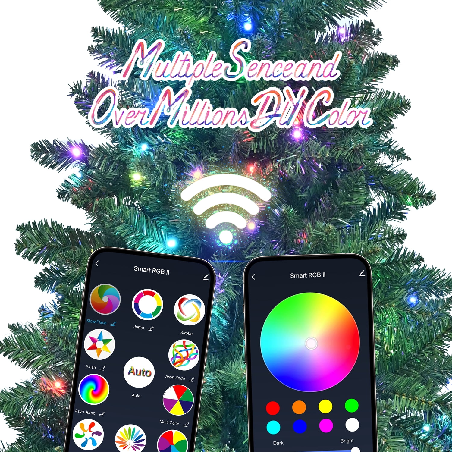 Euroco 7ft Green Christmas Tree with 400 WiFi-Controlled RGB LED Lights, 1063 PVC Tips, 38 Light Functions, Music Sync, Hinged Structure & Metal Stand – Smart App-Controlled Holiday Tree