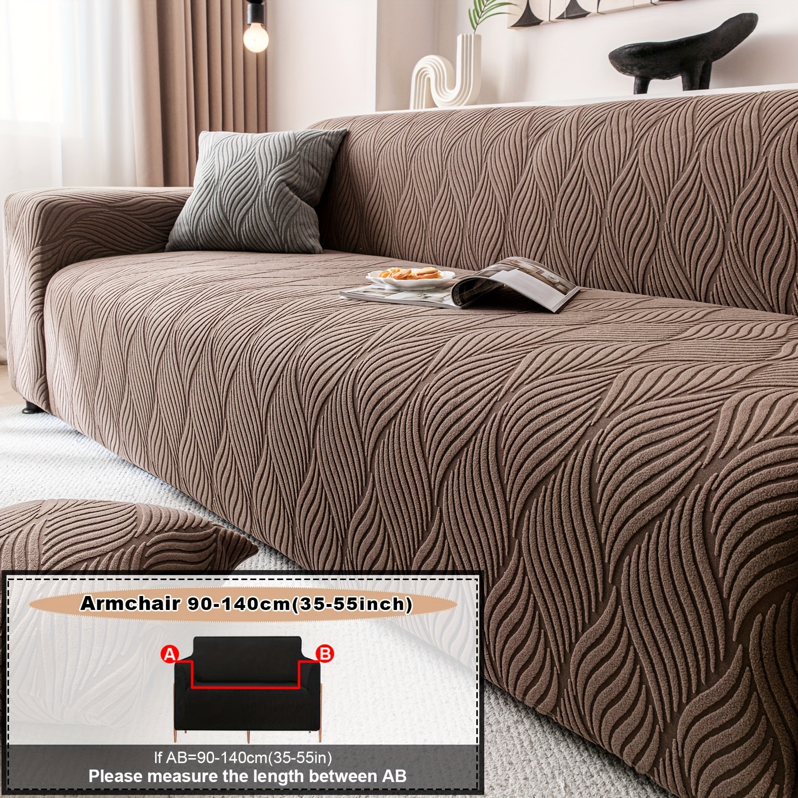 1PC Luxurious Jacquard Stretch Sofa Slipcover, Pet-Friendly Hairproof & Anti-Slip, All-Season Furniture Cover for Couch, Loveseat, Armchair, Sectional, Easy to Install & Wash