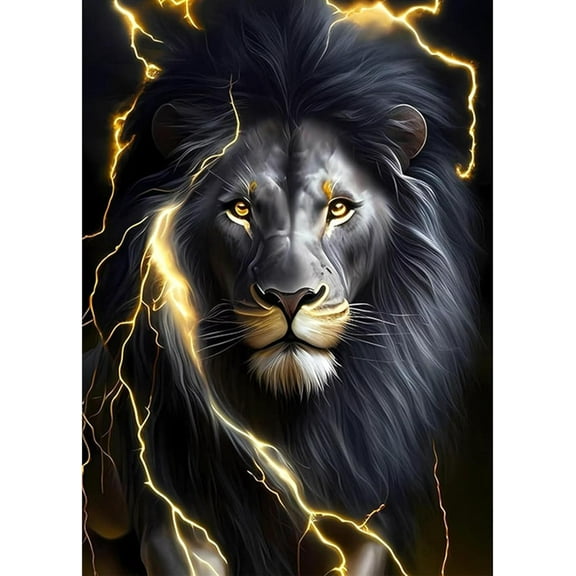 5D DIY Diamond Painting Set "Black Lion, Animals" Round Diamond Art Crafts for Adults, Suitable for Wall Decoration, Bedroom and Home Decoration