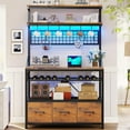 thumbnail image 3 of Bakers Rack with Power Outlet, 6-Tier Coffee Bar, Microwave Stand with Wine Rack, LED Lights and 10 Hooks, Bakers Racks for Kitchens with Storage, Rustic Brown, 3 of 9