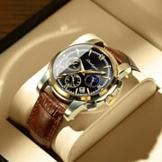 POEDAGAR Men Watches Leather Quartz Watches Top Brand Luxury Blue Wristwatch Waterproof Luminous Fashion Sport Clock