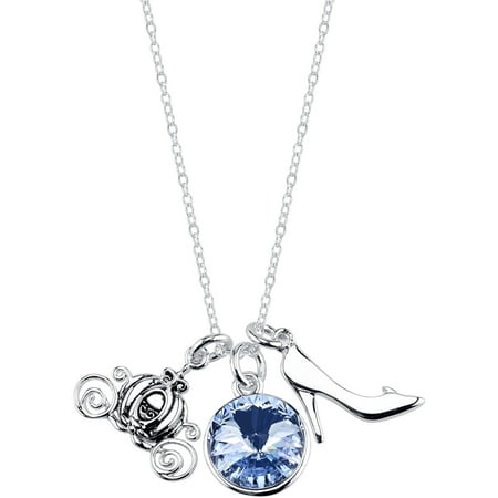 Make A Wish Necklace - Disney 10mm Light Sapphire Crystal Silver-Tone A Dream Is A Wish Your Heart Makes Cinderella Necklace, 18