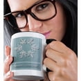 thumbnail image 2 of 3drose, Snowflake on Pastel Blue Seasons Greetings, 15oz Two-tone Black Mug, 2 of 6