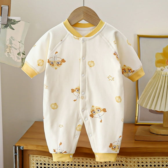 Amzcrzy Baby Girl Clothes 0-3 Years Unisex Baby Boy Newborn Onesies Long Sleeve Cotton Infant Romper Cute Round Neck Button Romper