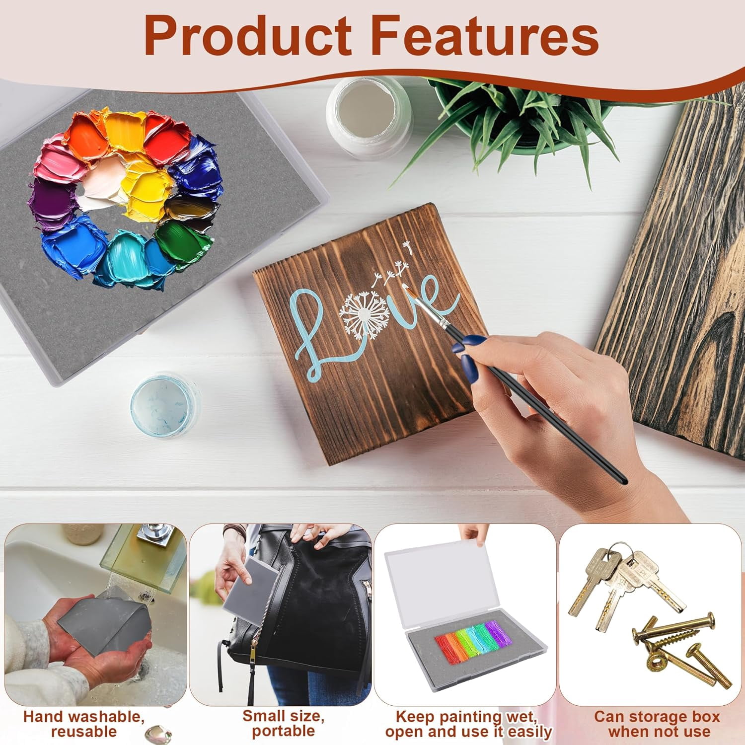 105P Stay Wet Palette for Acrylic Painting Kit, Portable Wet Palette Tray Box Keep Moist Palette for Painting Miniatures Paint Pallet with 100P Palette Paper, 1 Keep Moist Sponge, 3P Brush