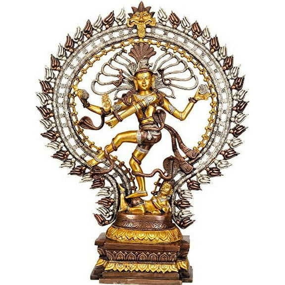 28" Large Triple Hued Brass Nataraja Statue – Handcrafted Lord Shiva Dancing on Apasmar, Traditional Indian Spiritual Home Décor