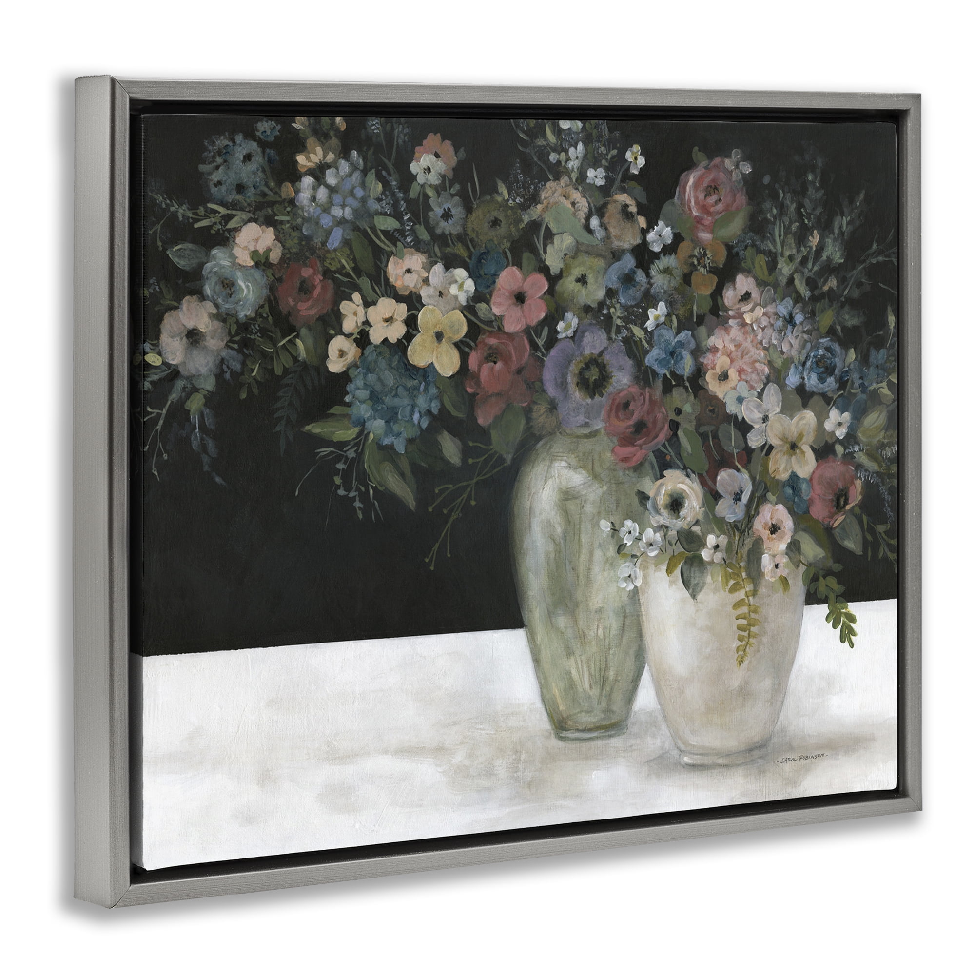 Stupell Industries Vintage Assorted Bouquets Botanical & Floral Painting Gray Floater Framed Art Print Wall Art, 21 x 17