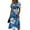 Blue, variant on Tropical Hawaiian Print V-Neck Short Sleeve Dress for Women - Fashion Casual Summer A-Line Midi Beach Vacation Wrap Dress with Cinched Waist, Floral & Leaf Pattern Green S