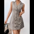 thumbnail image 4 of Vestidos Cortos con Botones para Mujer, Sin Mangas, Corte A, con Bolsillo. Cuadrícula Gris M, 4 of 8