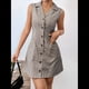 thumbnail image 4 of Vestidos Cortos con Botones para Mujer, Sin Mangas, Corte A, con Bolsillo. Cuadrícula Gris M, 4 of 8