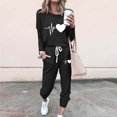 thumbnail image 1 of Puntoco Conjuntos de pijamas cómodos para mujer, pantalones de manga larga con cuello redondo y estampado de letras de invierno, conjuntos de pijamas informales para el hogar, 1 of 4
