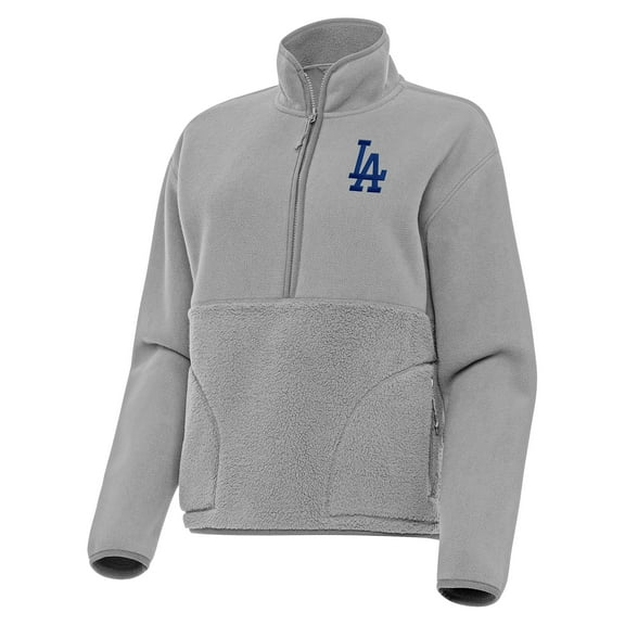 Women's Antigua Gray Los Angeles Dodgers Figure Half-Zip Sweatshirt