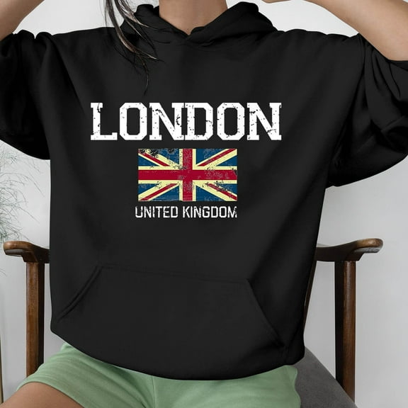 Black Womens Fall Tops Women's Long Sleeved LONDON UNITED Letter Printed Hoodie Hoodie Hoodie Sweaters for Women