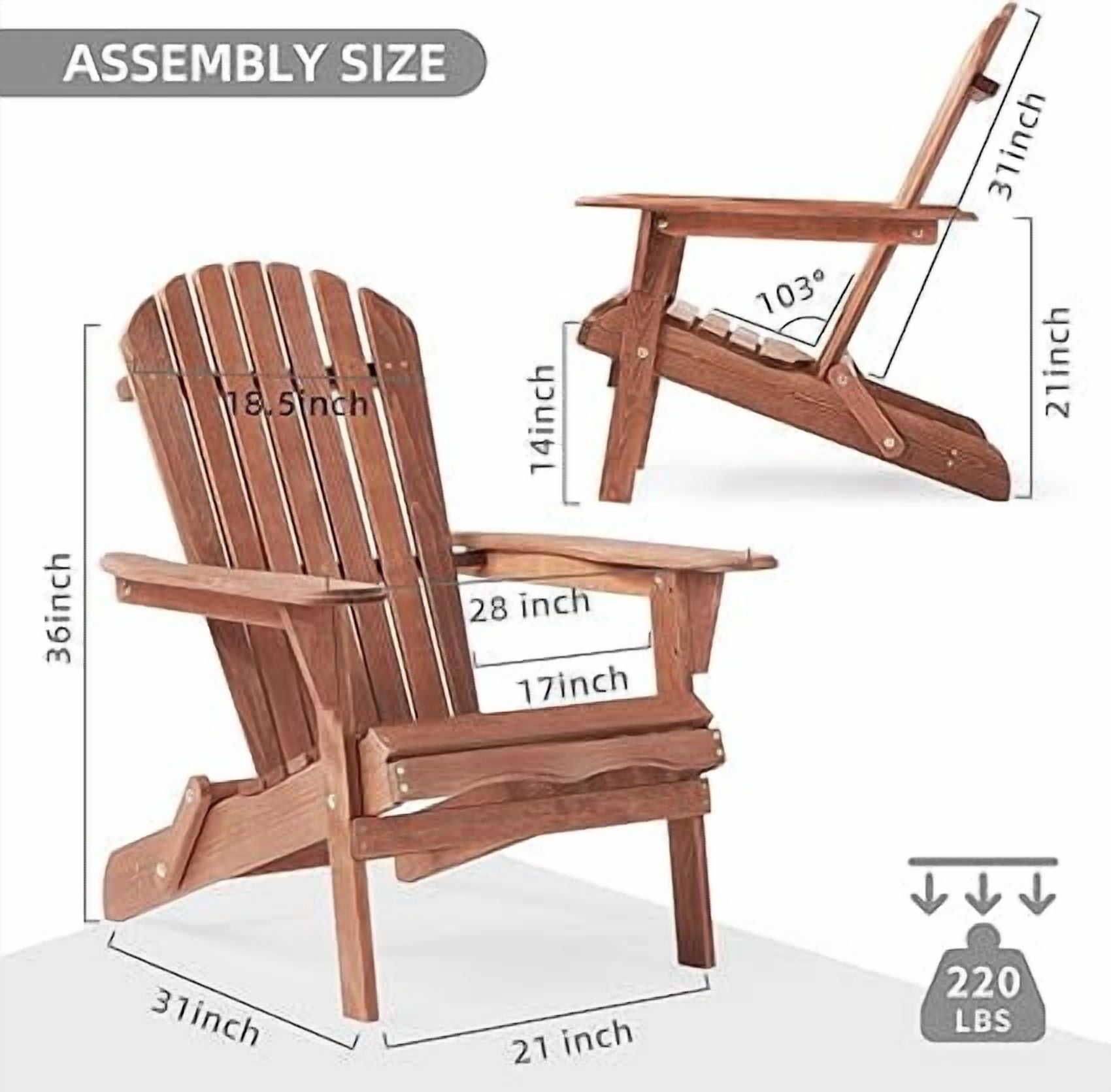 D-road Half Pre-Assembled Folding Adirondack Chair, Set of 2, Outdoor Wood Patio Chair for Backyard/Pool/Beach,Dark Brown