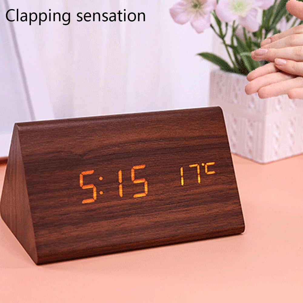 LED creative digital wood clock temperature perpetual calendar rechargeable voice clock