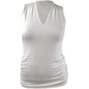 INC Womens Sleeveless V-Neck Pullover Top White S