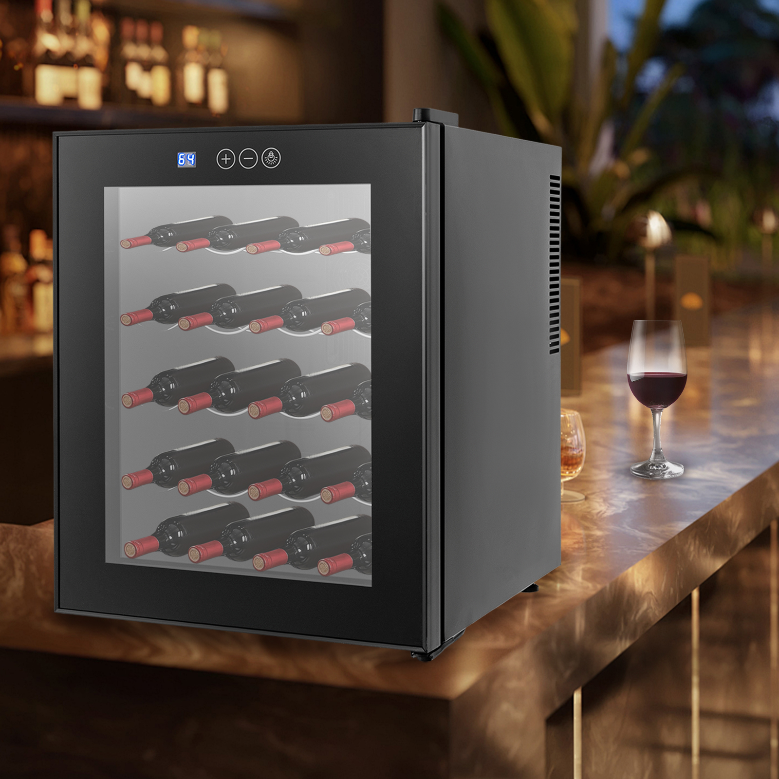48L Wine Fridge Electric 55W Semiconductor Cooling, Air-Cooled Frost-Free System, 12-18°C Precise Temp Control, 4 Shelves Hold 20 Bottles, 39dB Ultra-Quiet, Black Modern Design for Home/Bar