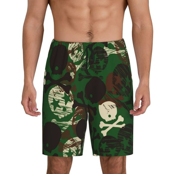 Kdxio Camouflage Skull Print Mens Sleep Shorts Bottoms Soft Comfy Pajama Wear Pants with Drawstring Pockets
