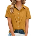 thumbnail image 4 of Vmvidoty Women's Summer Solid Color Lapel Button Short Sleeve Linen Blouse Gold XXXXL( Women's or Women's Plus ), 4 of 7