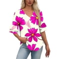 thumbnail image 2 of Karymi Summer Tops for Women Fashion Short Sleeve Flower Print Tops V Neck Loose Pullover Double Sleeve T Shirts Regular Fit Tops for Women, 2 of 7