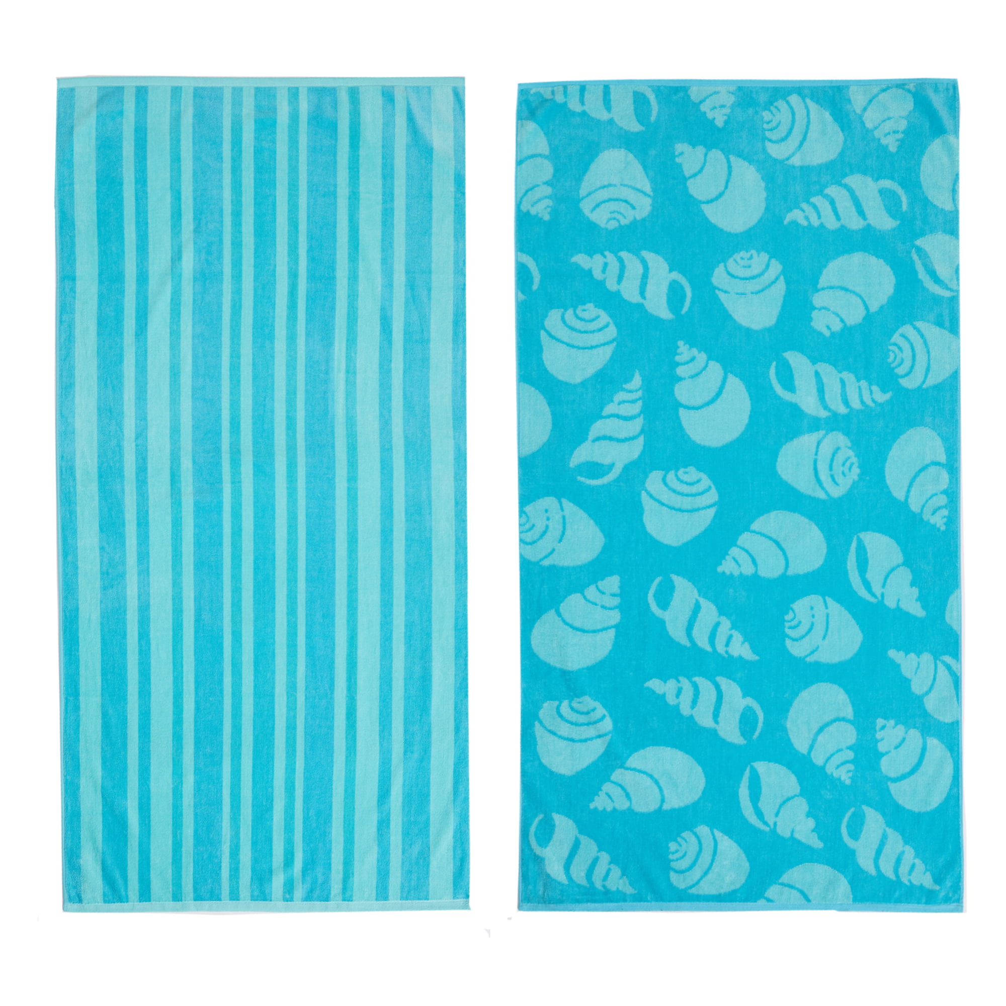 Optical Stripe Palm Printed Beach Towel 64"x 34" Pool Body Wrap 100% Cotton Blue 