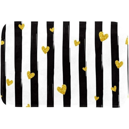 

Love with Black Vertical Stripes All Season Doormat Stain and Fade Resistant Low Profile Indoor Outdoor Door Mats Easy Clean Patio Entrance Mat 20x32 Inch