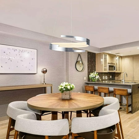 

Aohuada 3 Light Bars Spiral Ring Modern LED Chandelier Brushed Nickel Silver Height Adjustable Luminaire Suitable for Living Room Dining Room Kitchen Bedroom