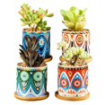 thumbnail image 2 of 4 Sets Boho Plant Pots Succulent Pot Modern Sun Ceramic Flower Planter Pot with Bamboo Tray for Indoor Plants, Aloe, Cactus, Home Office Decor(A), 2 of 6