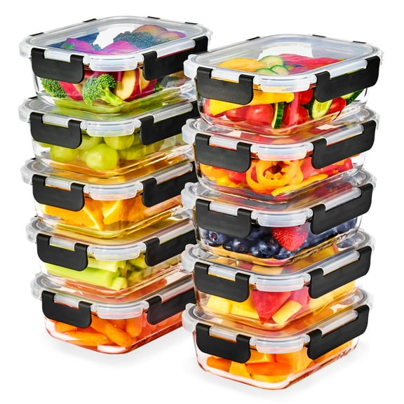 Sorbus Rectangular Glass Meal Prep Containers Set of 10 with Airtight Lids (20pcs)