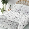 thumbnail image 3 of Ambesonne Birds and Nature Fitted & Flat Sheet with Shams 4 Pcs Set, Japanese Crane Art, Queen, Pale Eggplant White, 3 of 5